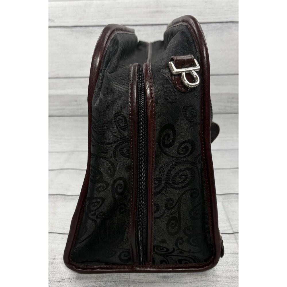Brighton Rolling Business Laptop Weekend Carry-On Leather & Fabric Travel Bag - Picture 4 of 11